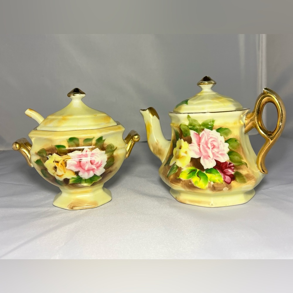 Vintage Rose Sugar w/Spoon And Creamer Set